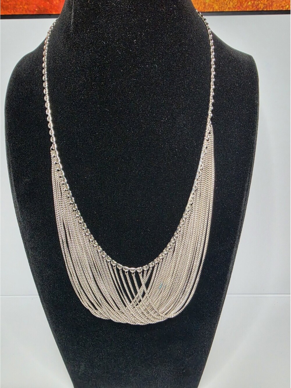 925 Stamp Multi Strand Waterfall Bib Necklace Necklace 18" UNTESTED